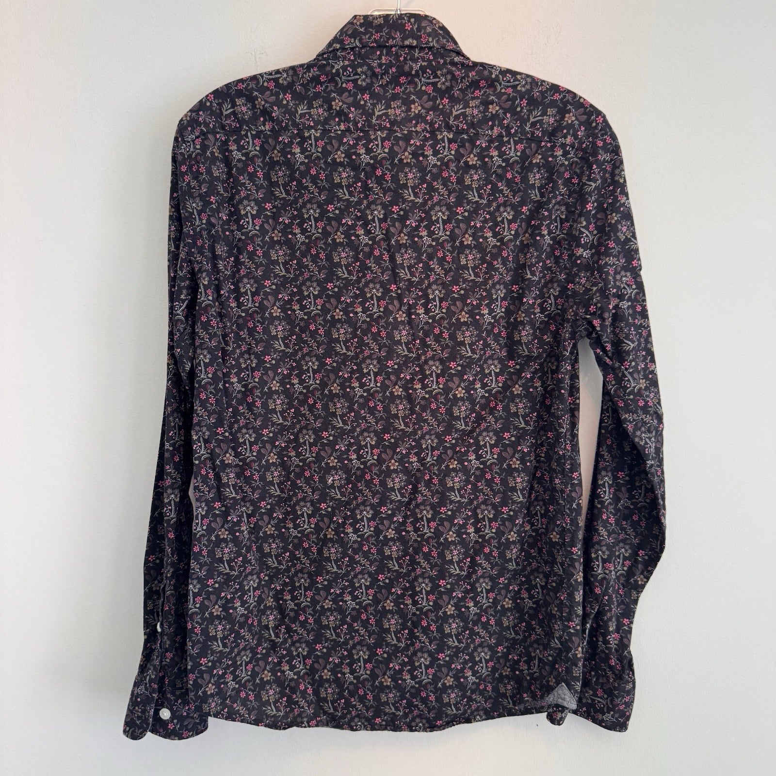 Express Mens M Extra Slim Fit Floral Button Up Shirt Stretch Cotton Black