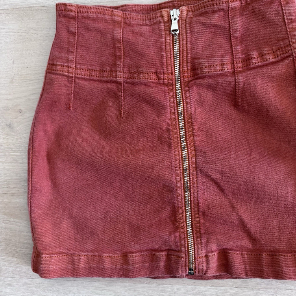 We The Free Rust Denim Mini Skirt High Rise Zip Front Size 24