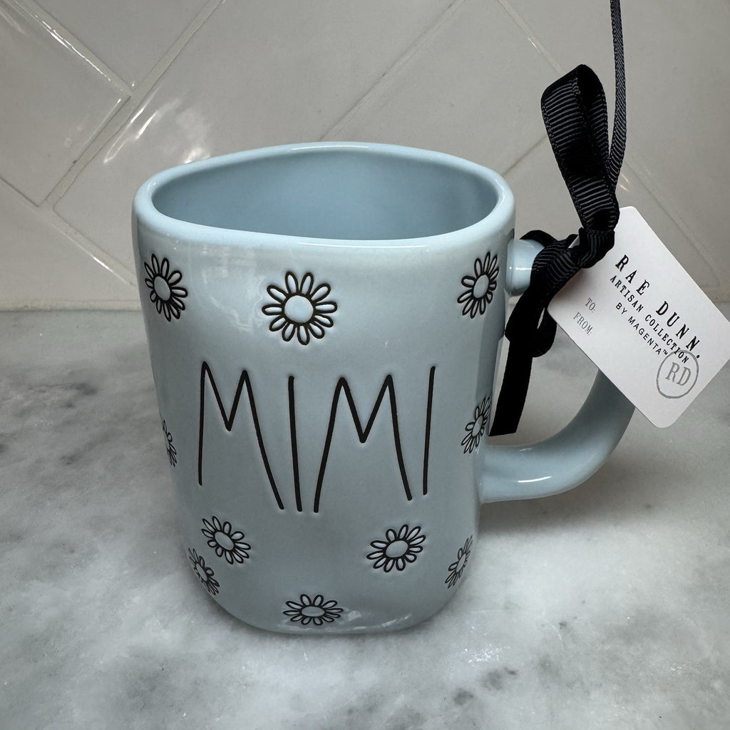 Rae Dunn MIMI Daisy Mug Blue Floral Coffee Cup Artisan Collection New