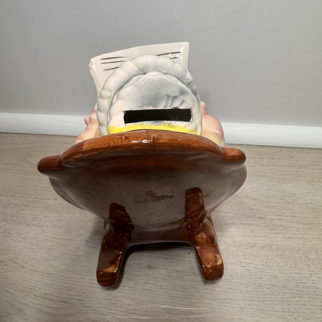 Vintage Lefton Retirement Fund Grandmother Bank Rocking Chair Japan Tag 1960s