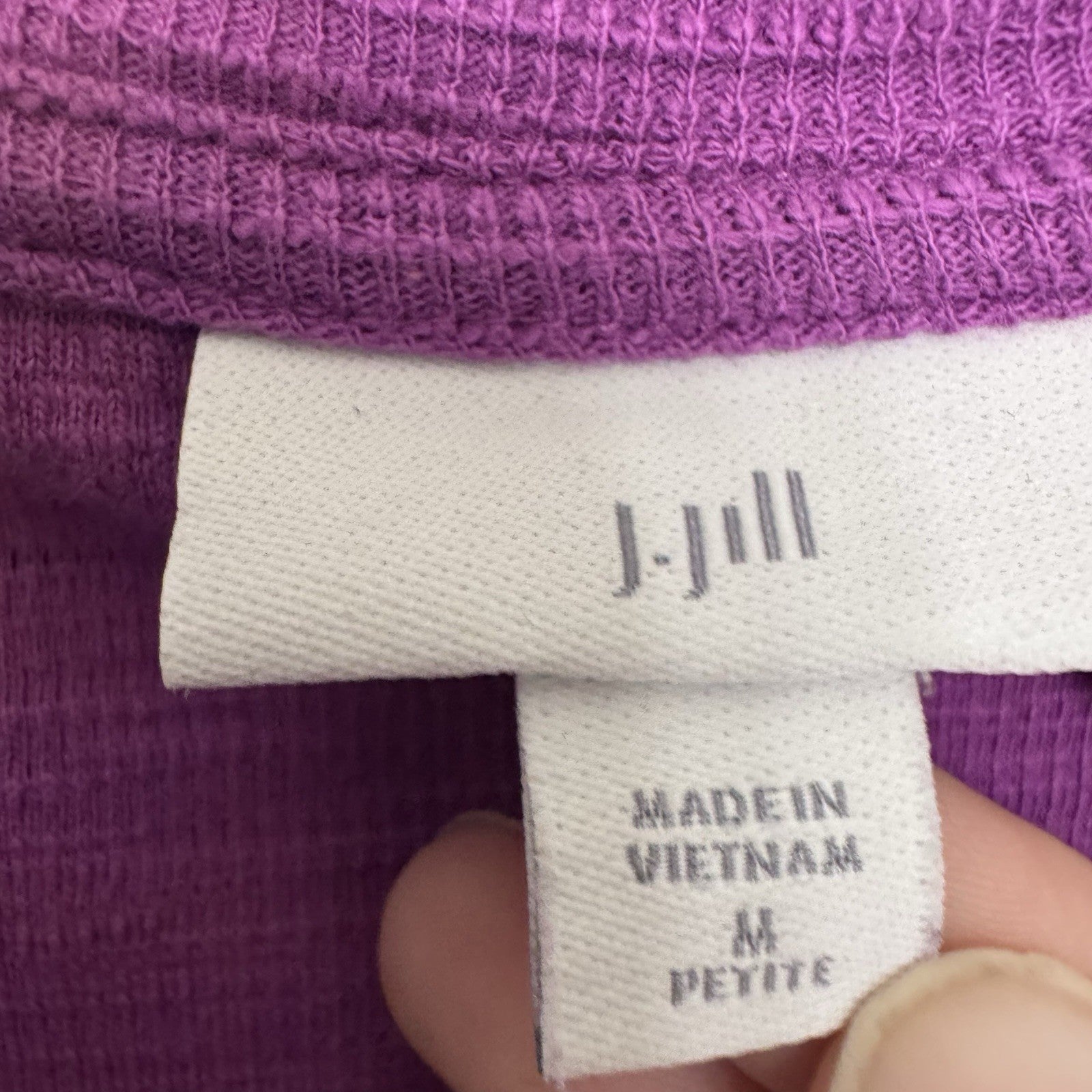J. Jill Purple Button Front Cotton Knit Top M Petite 3/4 Sleeve Textured