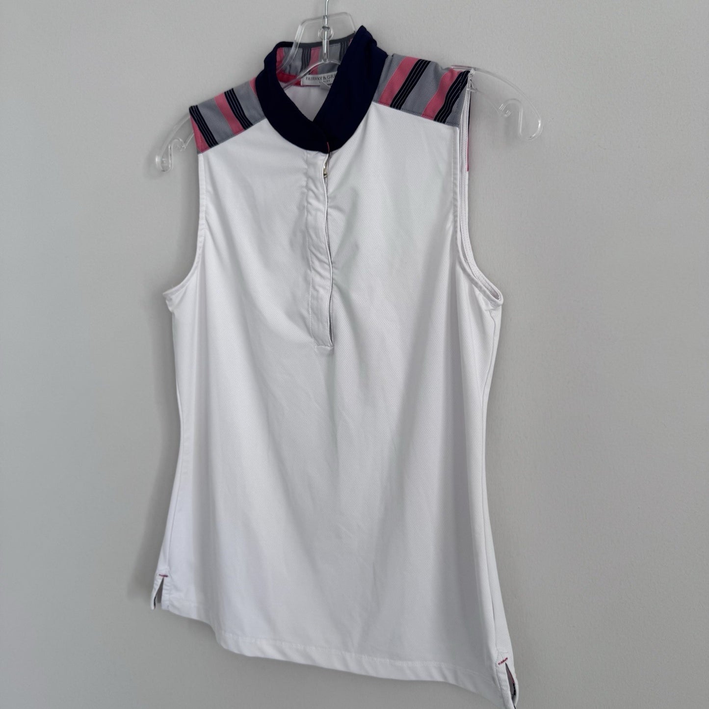 Fairway & Greene Sleeveless Golf Polo Top Women’s S White Striped Collar