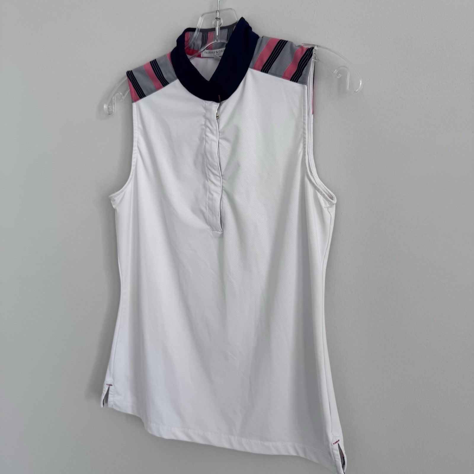 Fairway & Greene Sleeveless Golf Polo Top Women’s S White Striped Collar