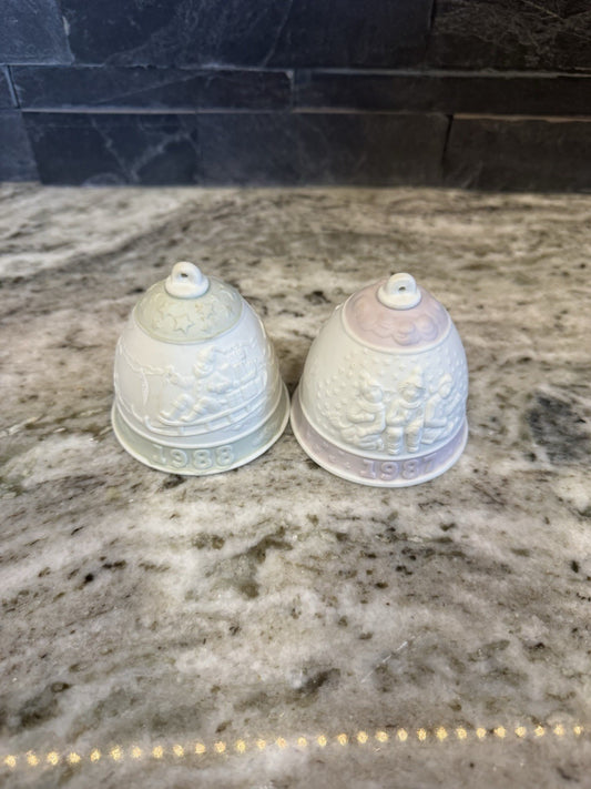 Vintage Lladro Porcelain Christmas Bells Lot Of 2 1987 1988