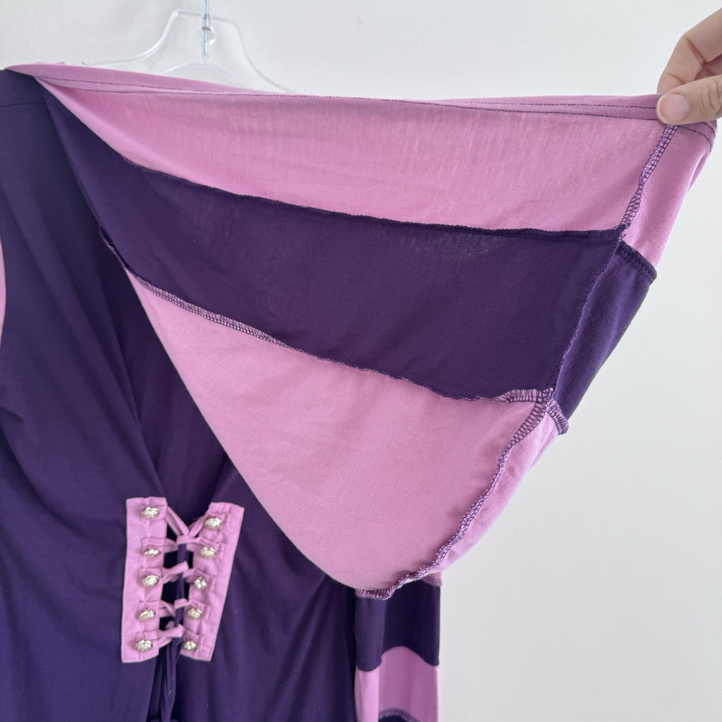 DRESSFO Purple Hooded Tunic Top XL Lace Up Back Steampunk Whimsigoth Renaissance