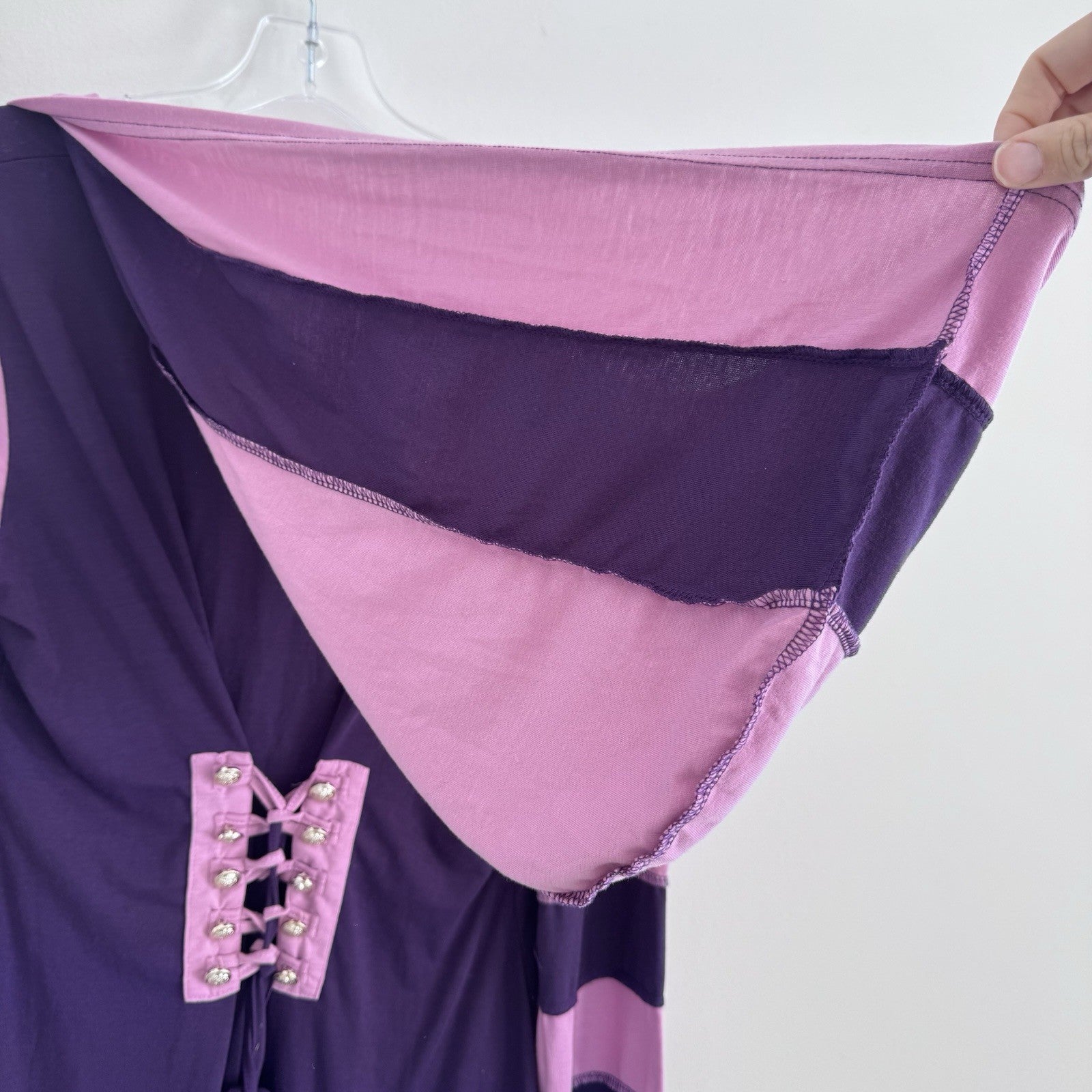 DRESSFO Purple Hooded Tunic Top XL Lace Up Back Steampunk Whimsigoth Renaissance