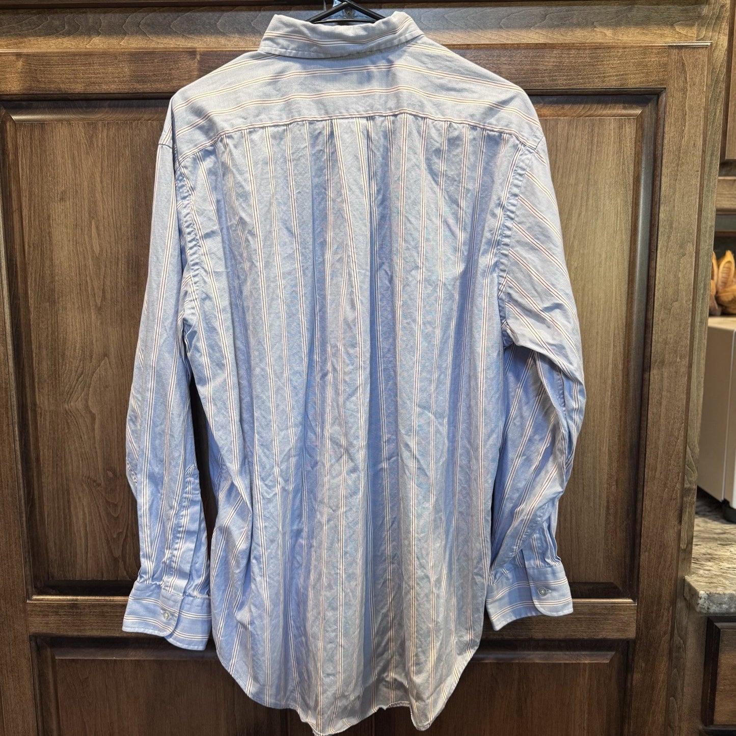 L.L.Bean Men’s 100% Cotton Striped Button-Down Shirt 17/34 Made In Hong Kong