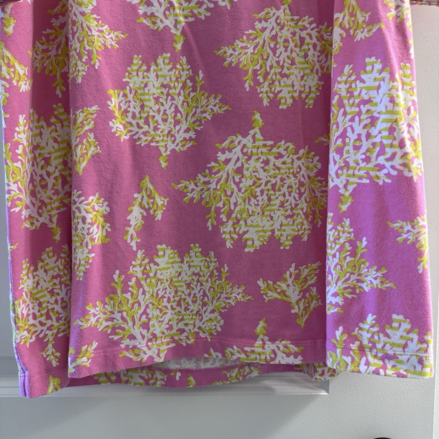 Crown & Ivy Womens Pink Coral Print Dress LARGE 3/4 Sleeve Back Zip Cotton Modal