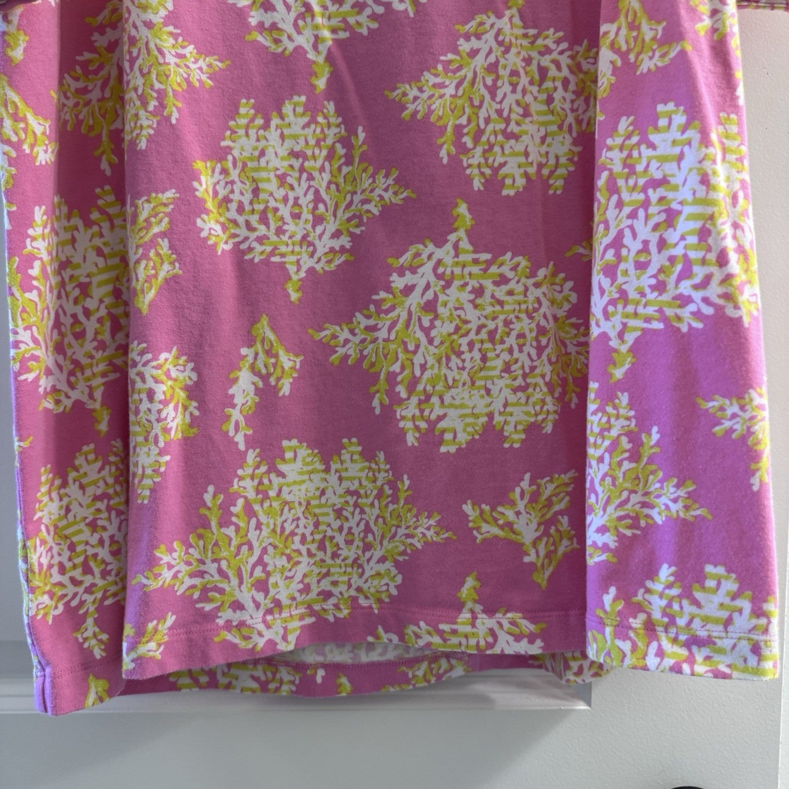 Crown & Ivy Womens Pink Coral Print Dress LARGE 3/4 Sleeve Back Zip Cotton Modal