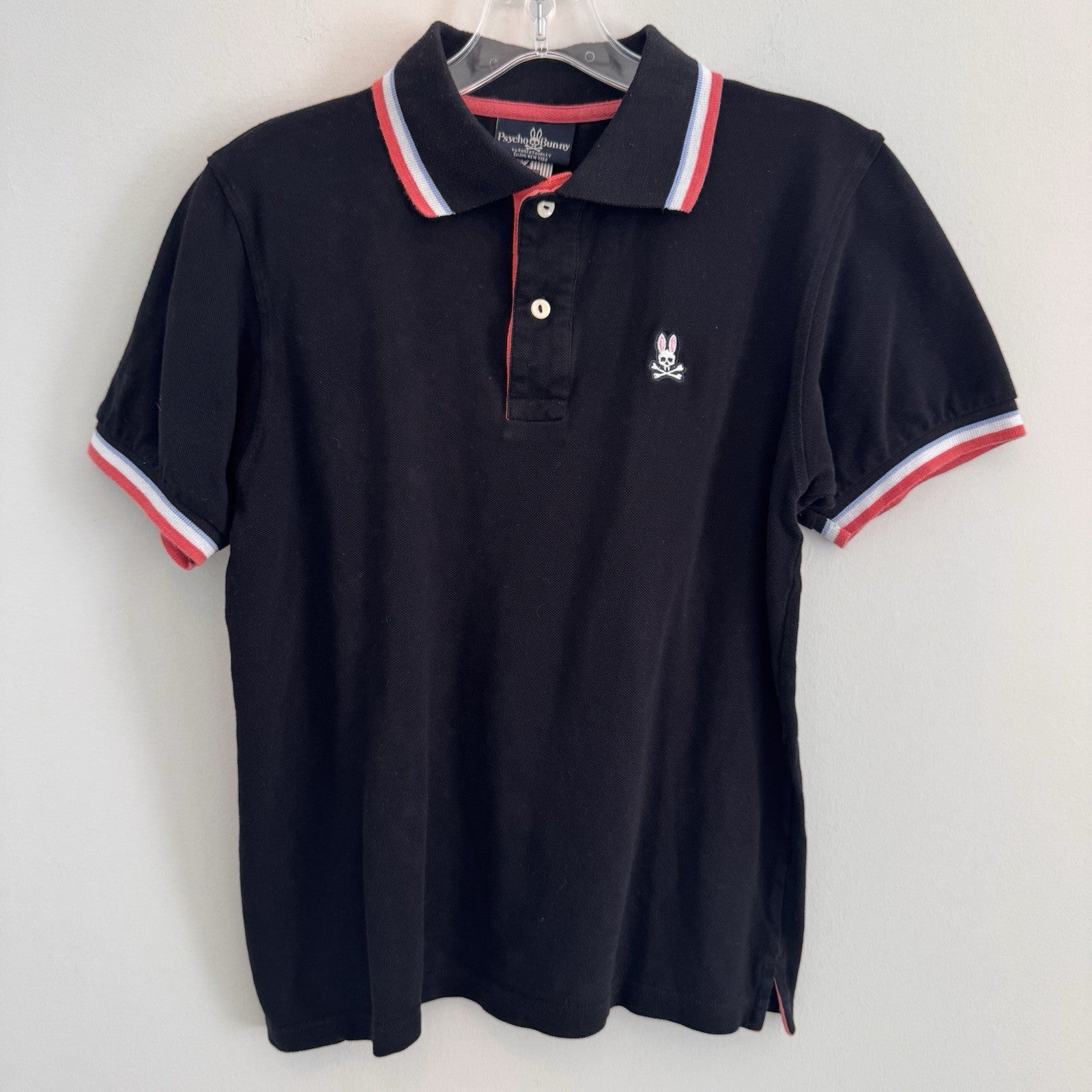 Psycho Bunny Polo Shirt Black Pima Cotton Skull Bunny Logo Mens 4 Men’s