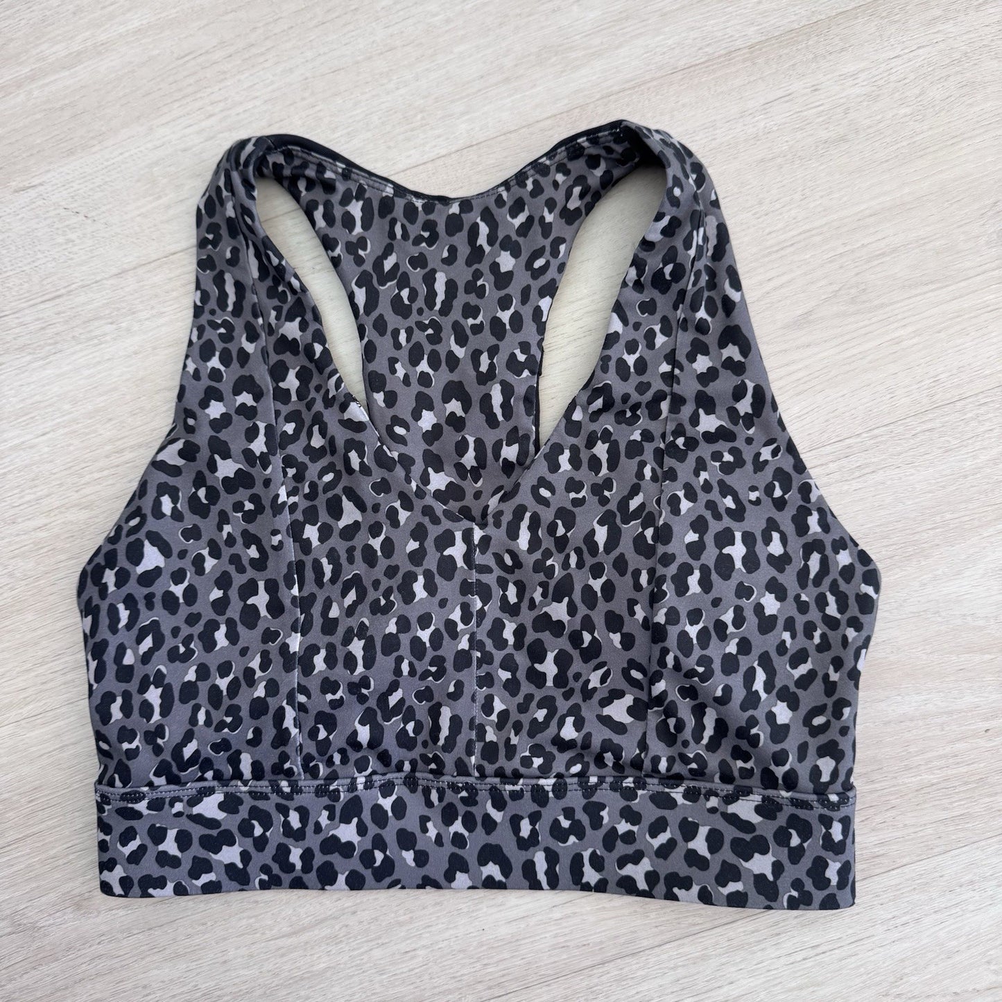 Fabletics Sports Bra Women Small Gray Black Leopard Print Racerback