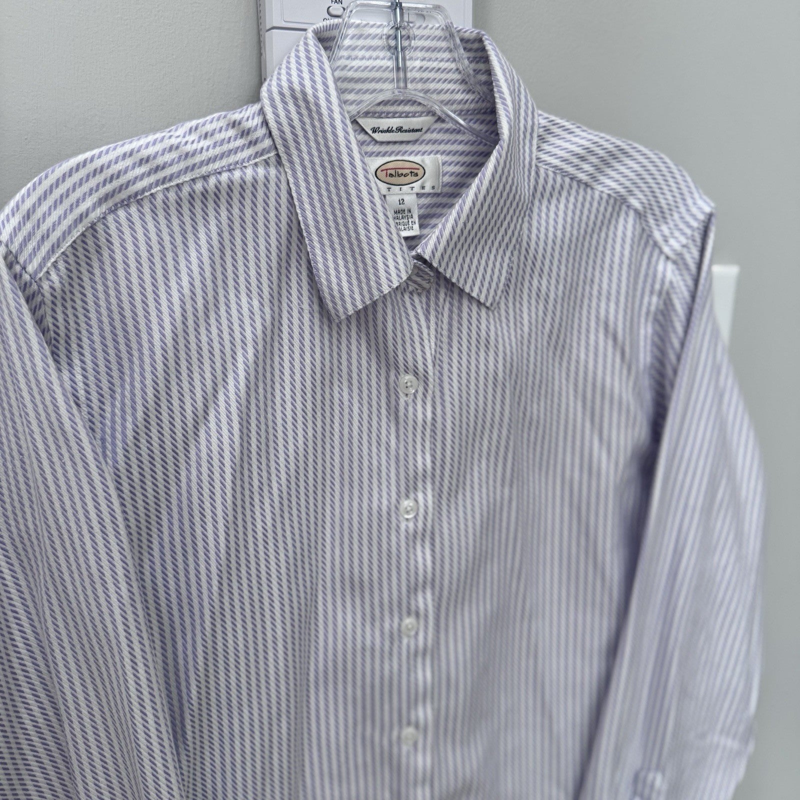 Talbots Petites Wrinkle Resistant Purple Stripe Button Down Shirt 12P Cotton
