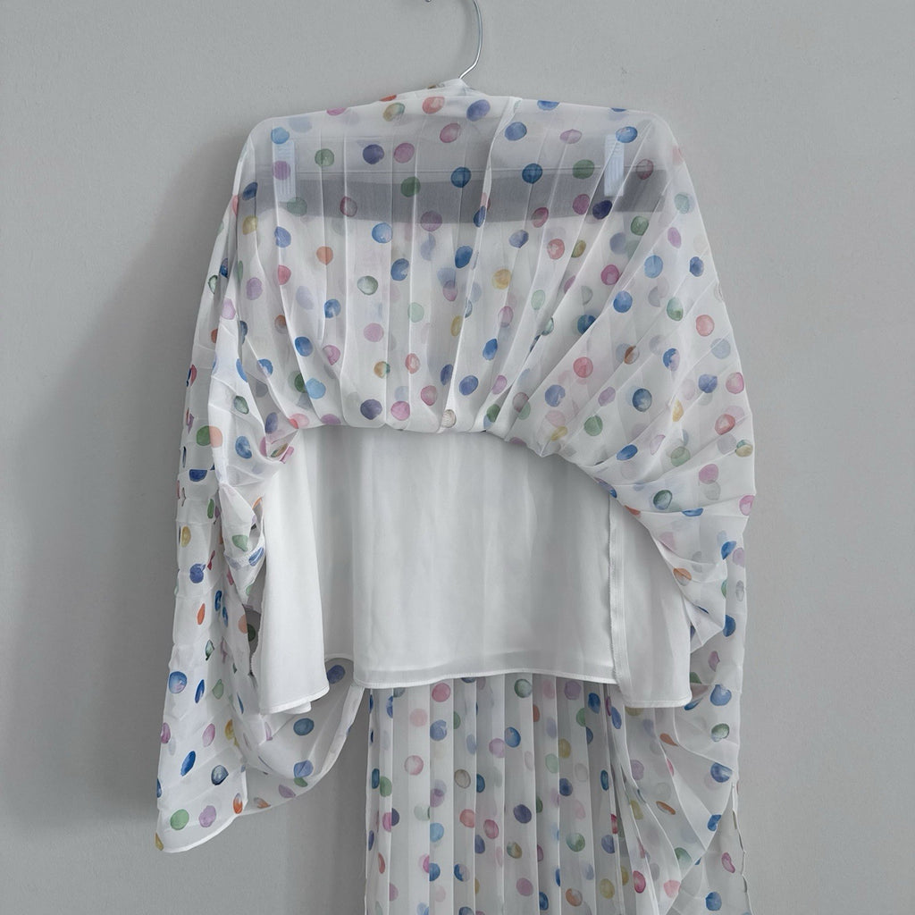 Topshop Pleated Polka Dot Midi Skirt US 6 White Multicolor Sheer NWT