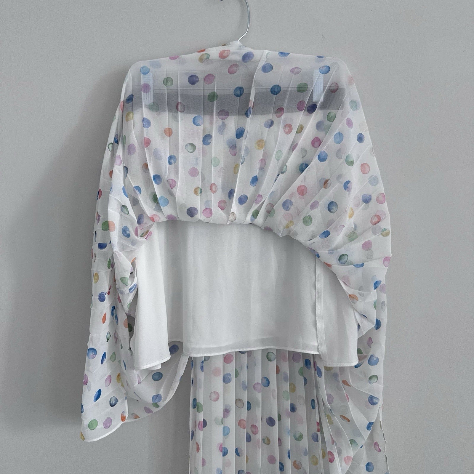 Topshop Pleated Polka Dot Midi Skirt US 6 White Multicolor Sheer NWT