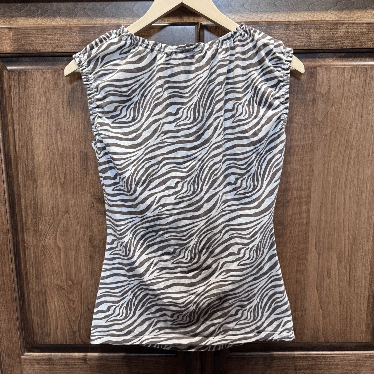 LOFT Women’s M Zebra Print Sleeveless Top Ruched Neckline Stretch Cotton