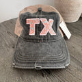 Katydid TX Floral Embroidered Hat Distressed Trucker Cap Black Pink Adjustable
