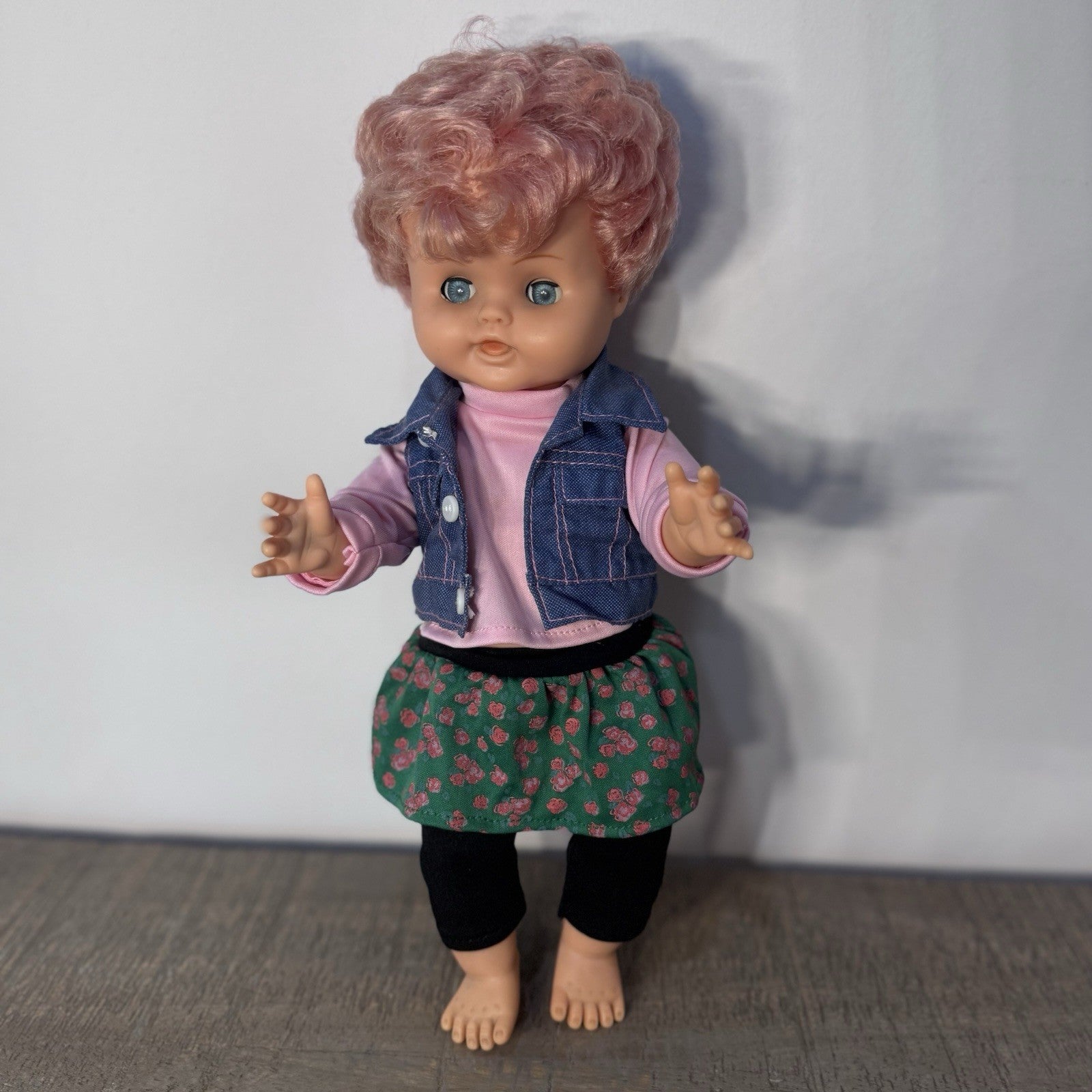 Vintage 1950s Roddy Doll Pink Hair Blue Eyes 14 Inch Vinyl Doll England