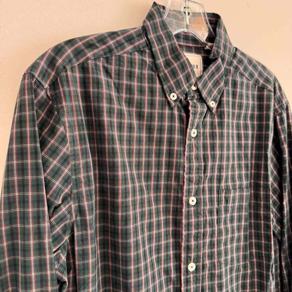 ROWM Plaid Button Down Shirt Mens M Green Red Made in Nicaragua Classic 