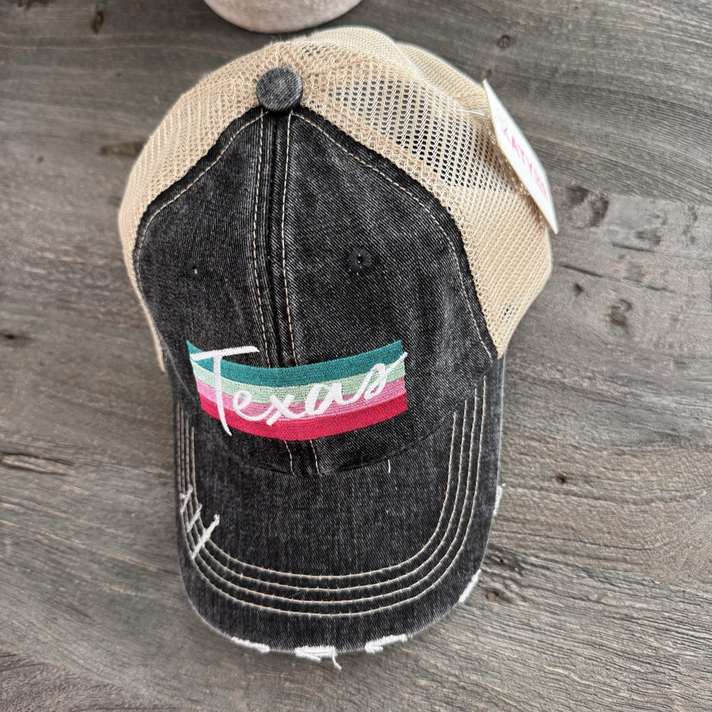 Texas Trucker Hat Retro Stripe KatyDid Distressed Mesh Cap NWT Boutique