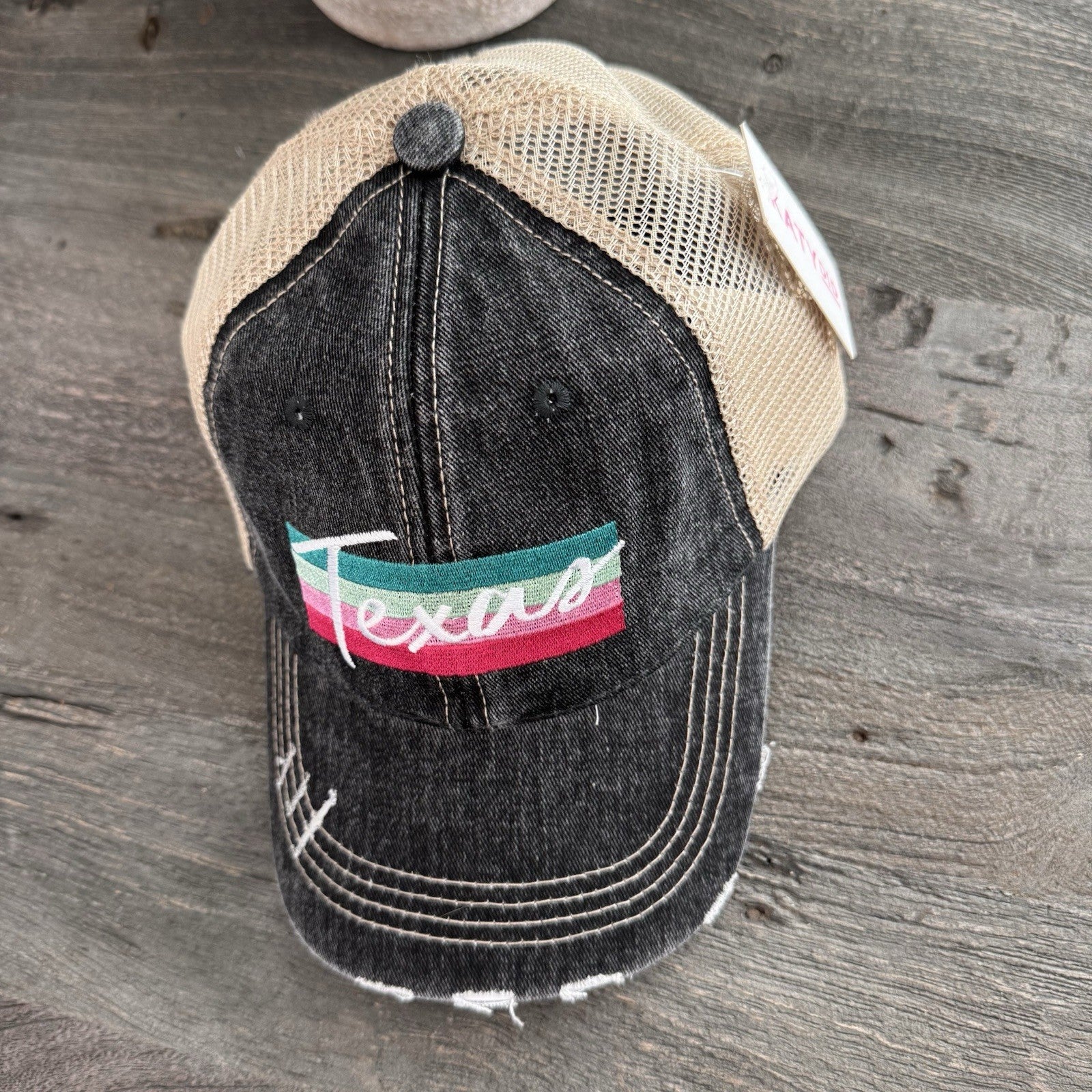 Texas Trucker Hat Retro Stripe KatyDid Distressed Mesh Cap NWT Boutique