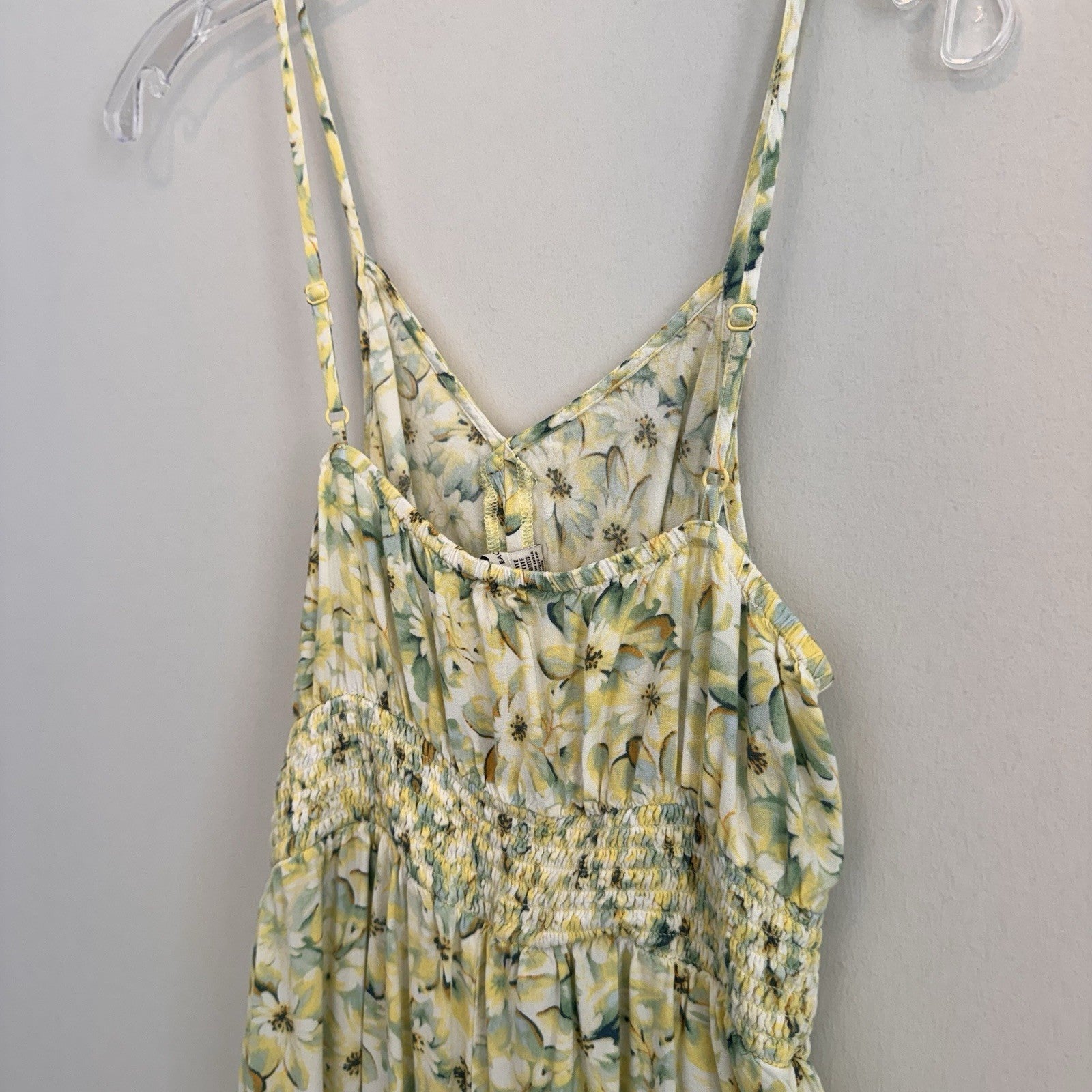 American Eagle Women’s M Petite Floral Cutout Wide Leg Jumpsuit Yellow Green