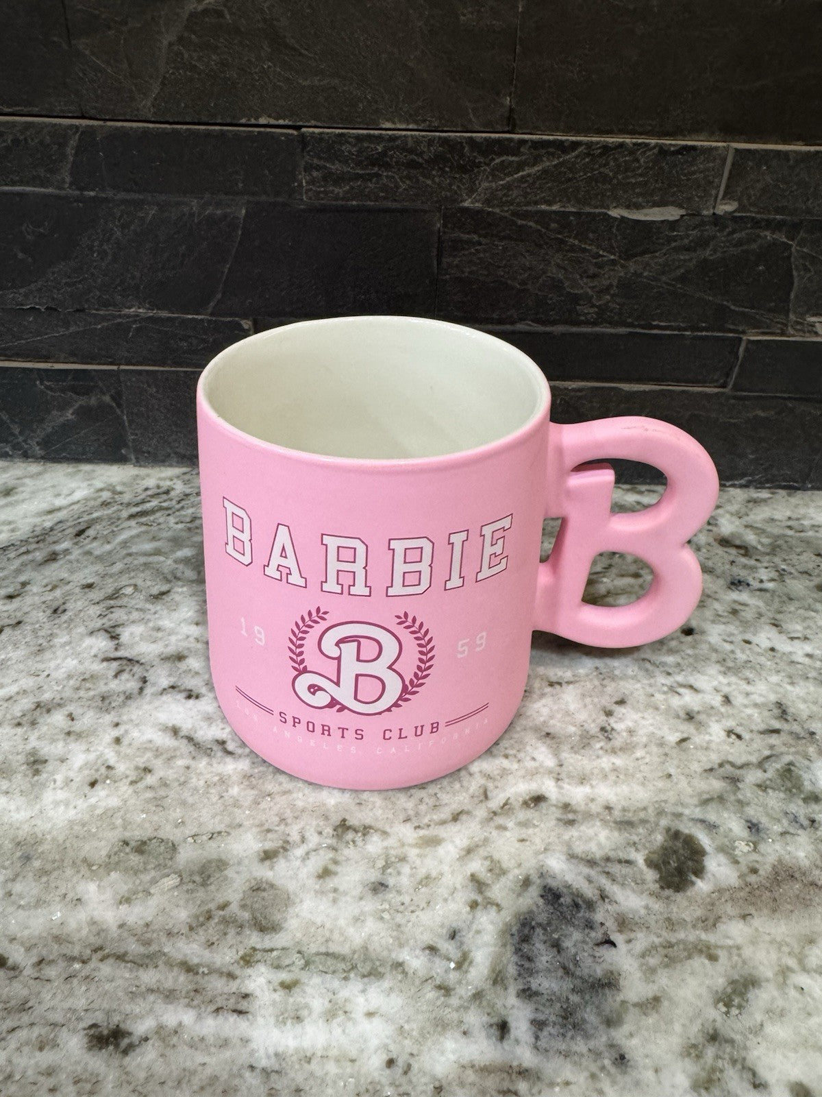 Barbie 'B' Shape Handle LA Sports & Social Club 1959 Double Sided Pink Mug -