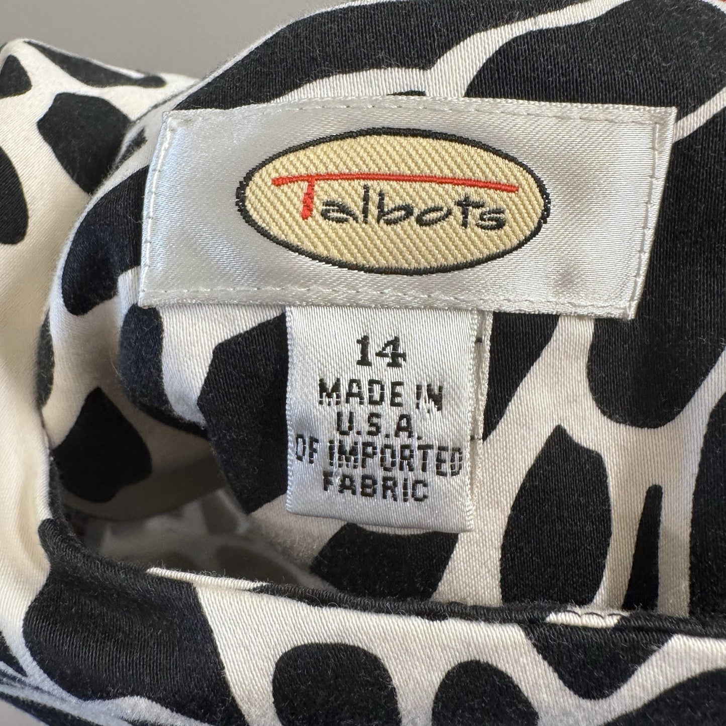 Talbots Sleeveless Sheath Dress Size 14 Floral Black White Red Made in USA