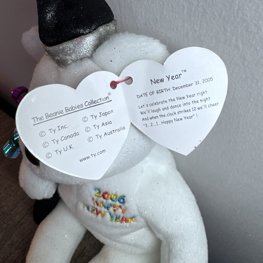 Ty Beanie Baby💜HAPPY NEW YEAR 2006 BEAR 8.5" Stuffed Plush New MWMT's