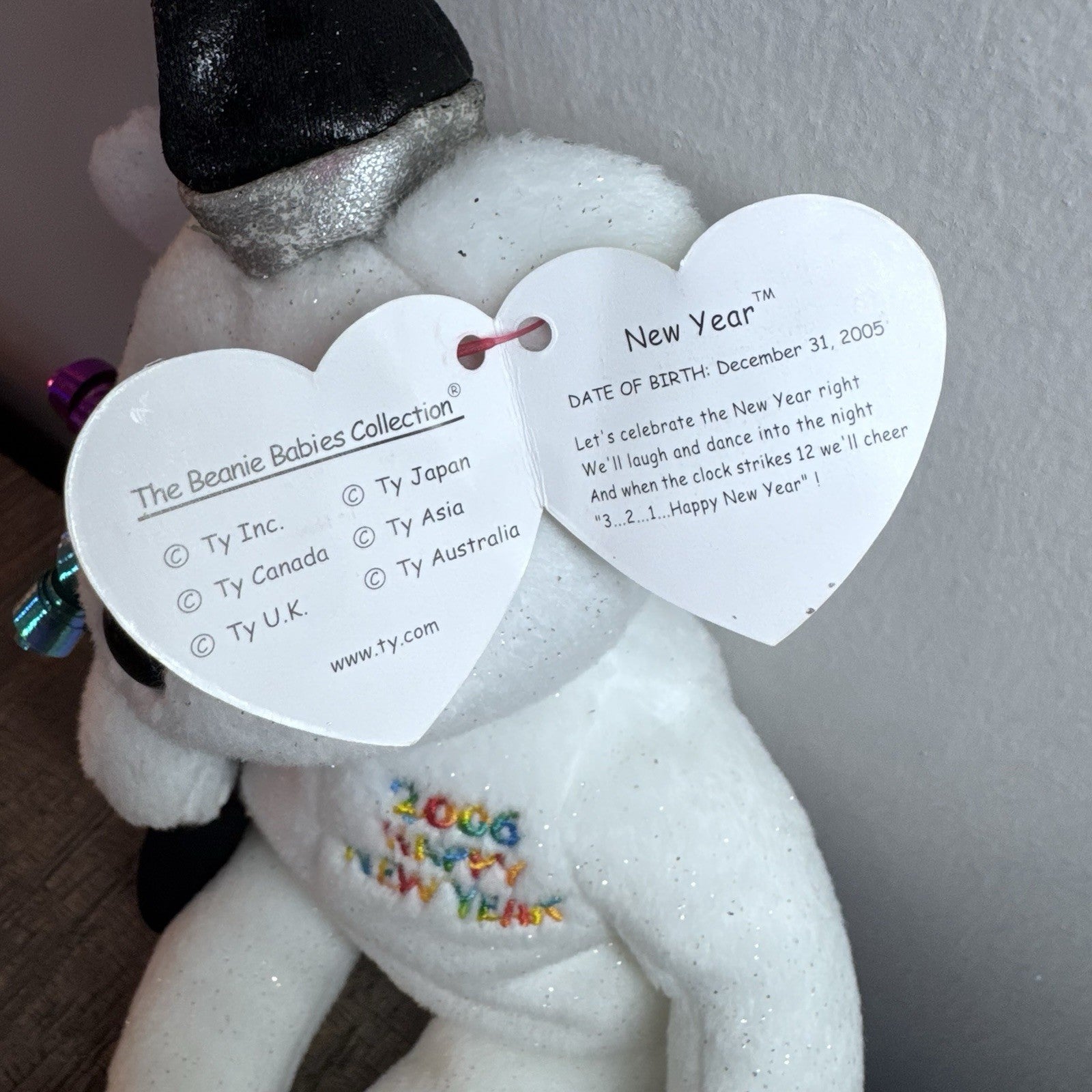 Ty Beanie Baby💜HAPPY NEW YEAR 2006 BEAR 8.5" Stuffed Plush New MWMT's
