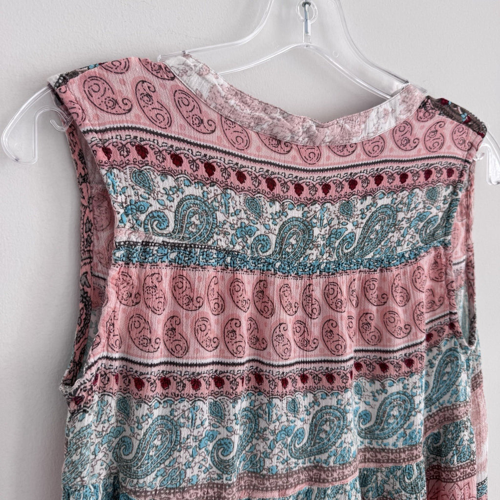 Altar’d State Boho Paisley Tassel Top M Pink Blue Sleeveless