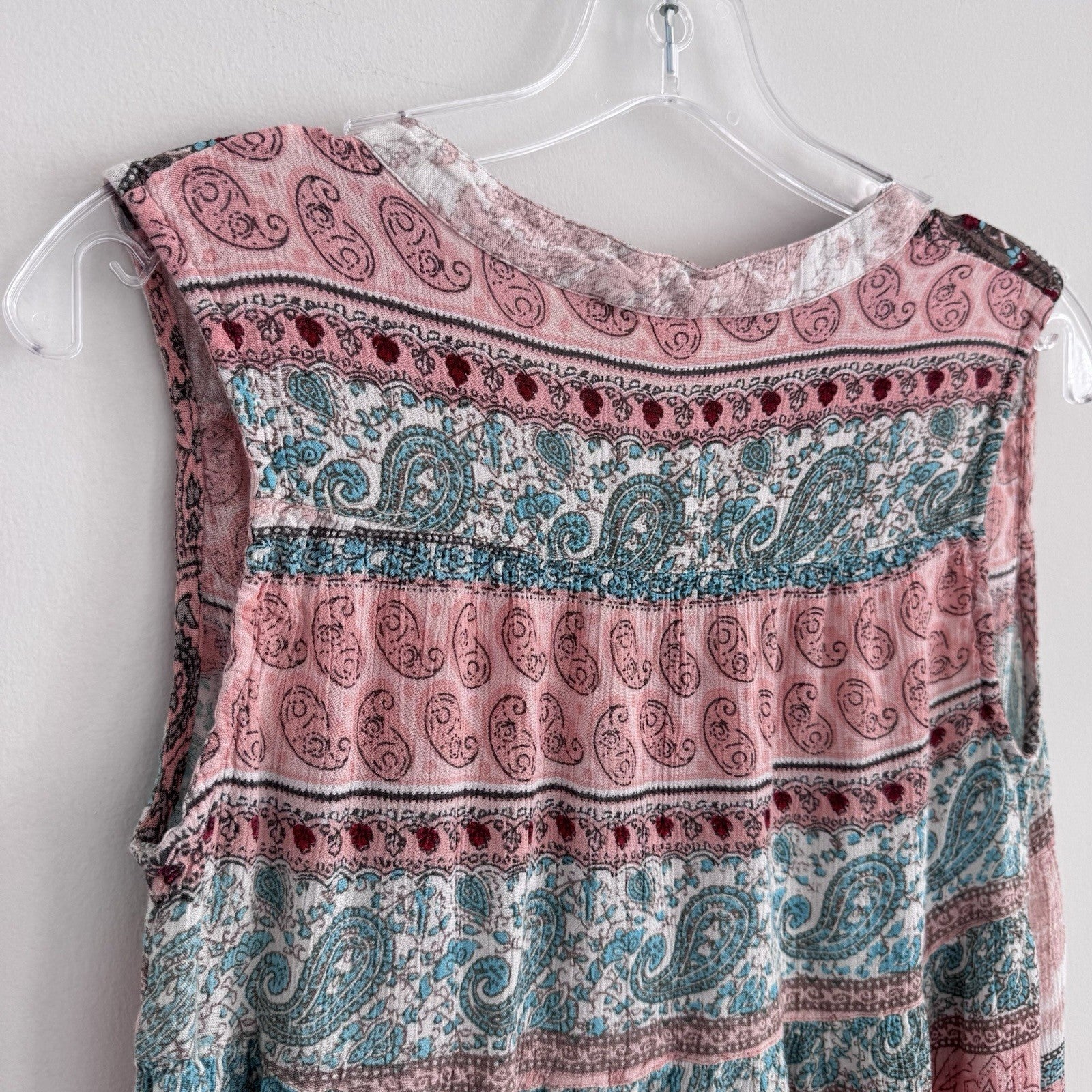 Altar’d State Boho Paisley Tassel Top M Pink Blue Sleeveless