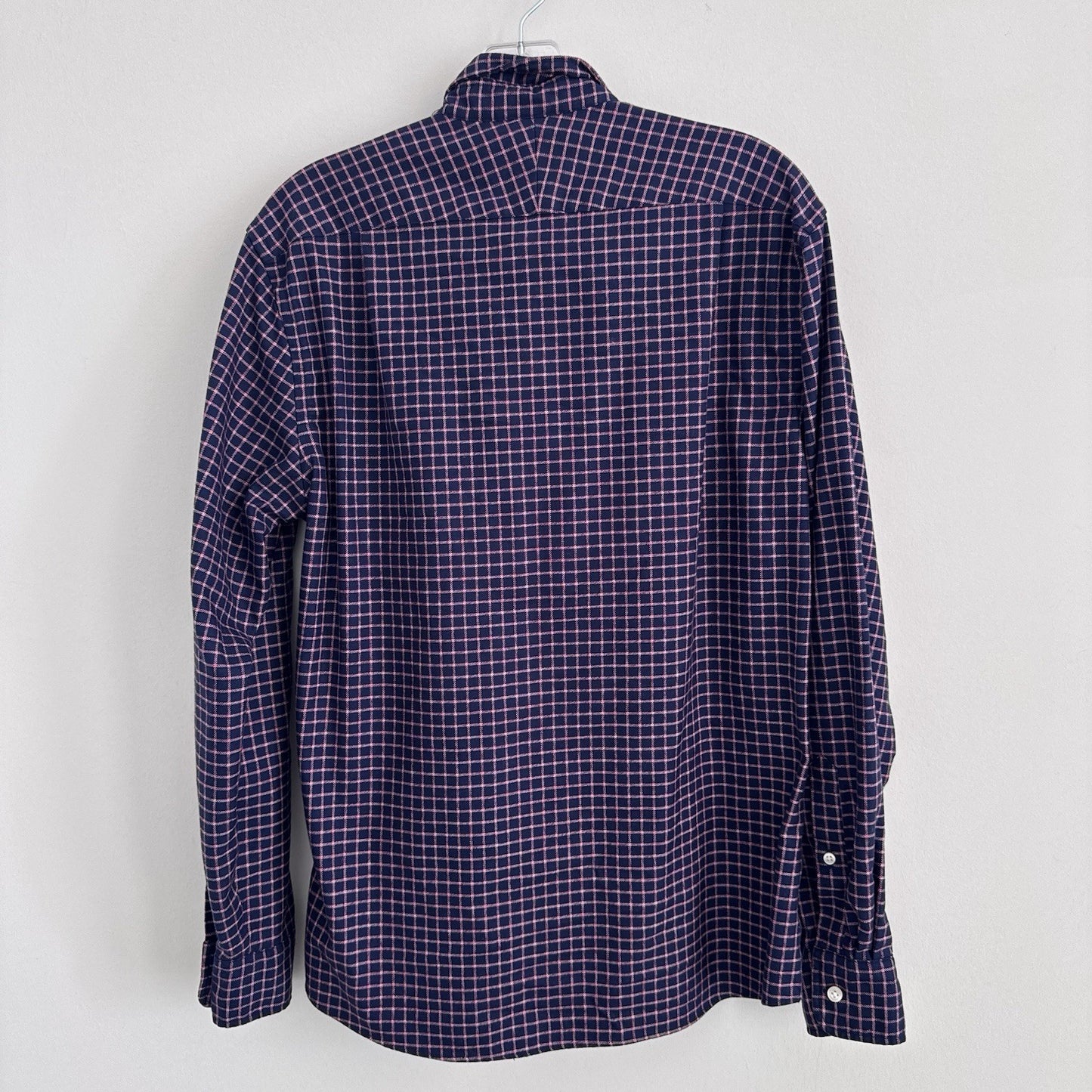 Charles Tyrwhitt Slim Fit Non-Iron Shirt Mens M Blue Pink Check Cotton 