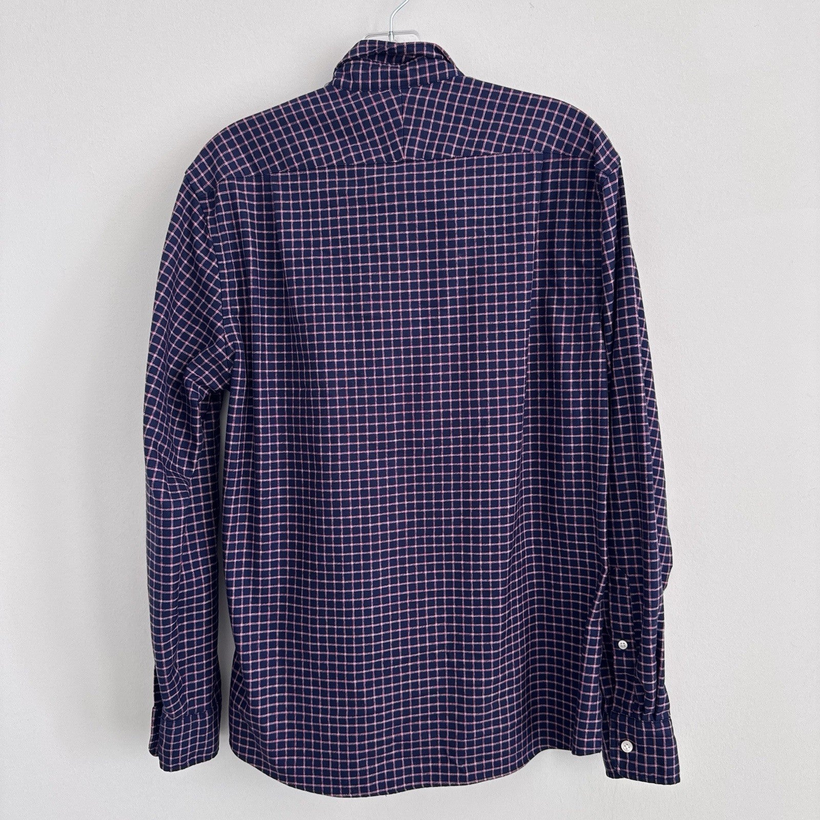 Charles Tyrwhitt Slim Fit Non-Iron Shirt Mens M Blue Pink Check Cotton 