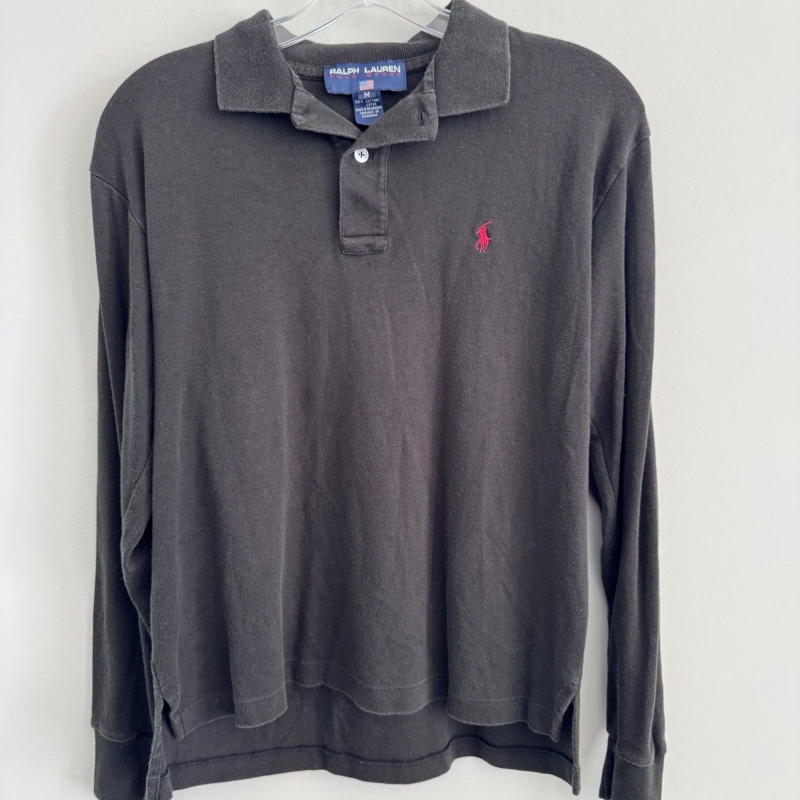 Ralph Lauren Polo Sport Mens M Black Long Sleeve Polo Shirt Logo