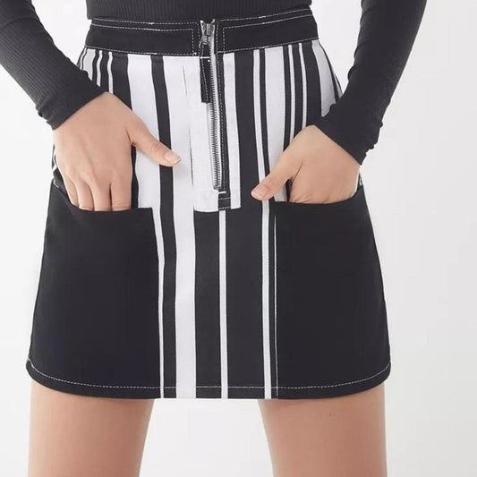 BDG Ruby Striped Zip-Front Skirt