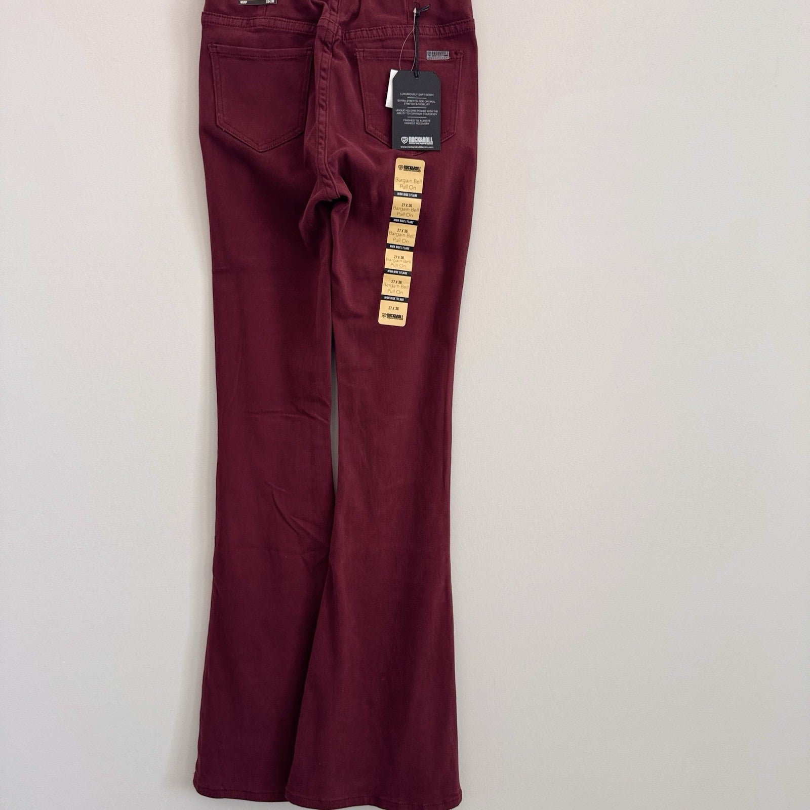 Rock & Roll Denim Bargain Bell Jeans 27x36 Plum High Rise Flare Pull On Stretch