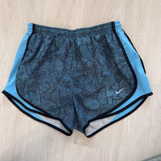 Nike Dri-Fit Womens Running Shorts Small Teal Black Pattern Athletic 