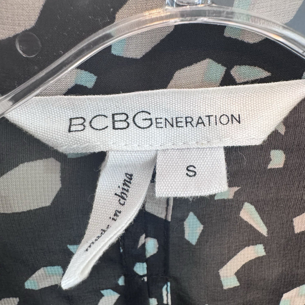BCBG Generation Romper Small Black Sheer Long Sleeve Print Boho Chic