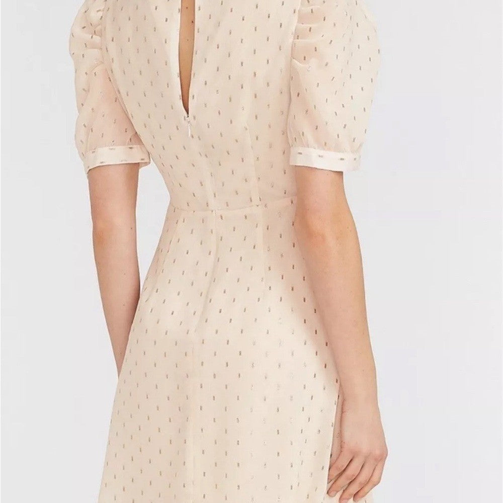 Express Puff Sleeve Midi Dress Women's XS Cream Beige Polka Dot V-Neck Fit