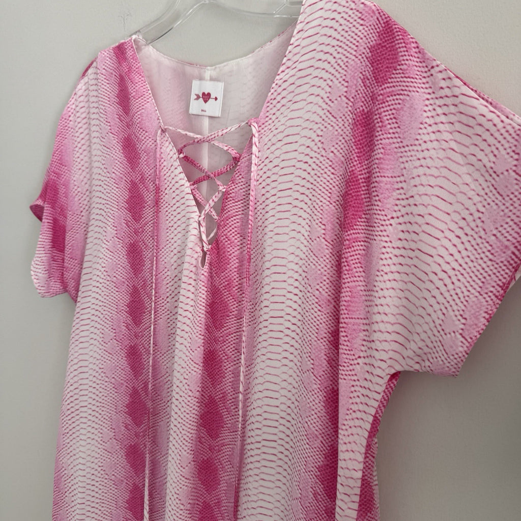 Buddy Love Lolly Pink Snakeskin Tunic Dress Women's Size Small Lace Up Neck Boho