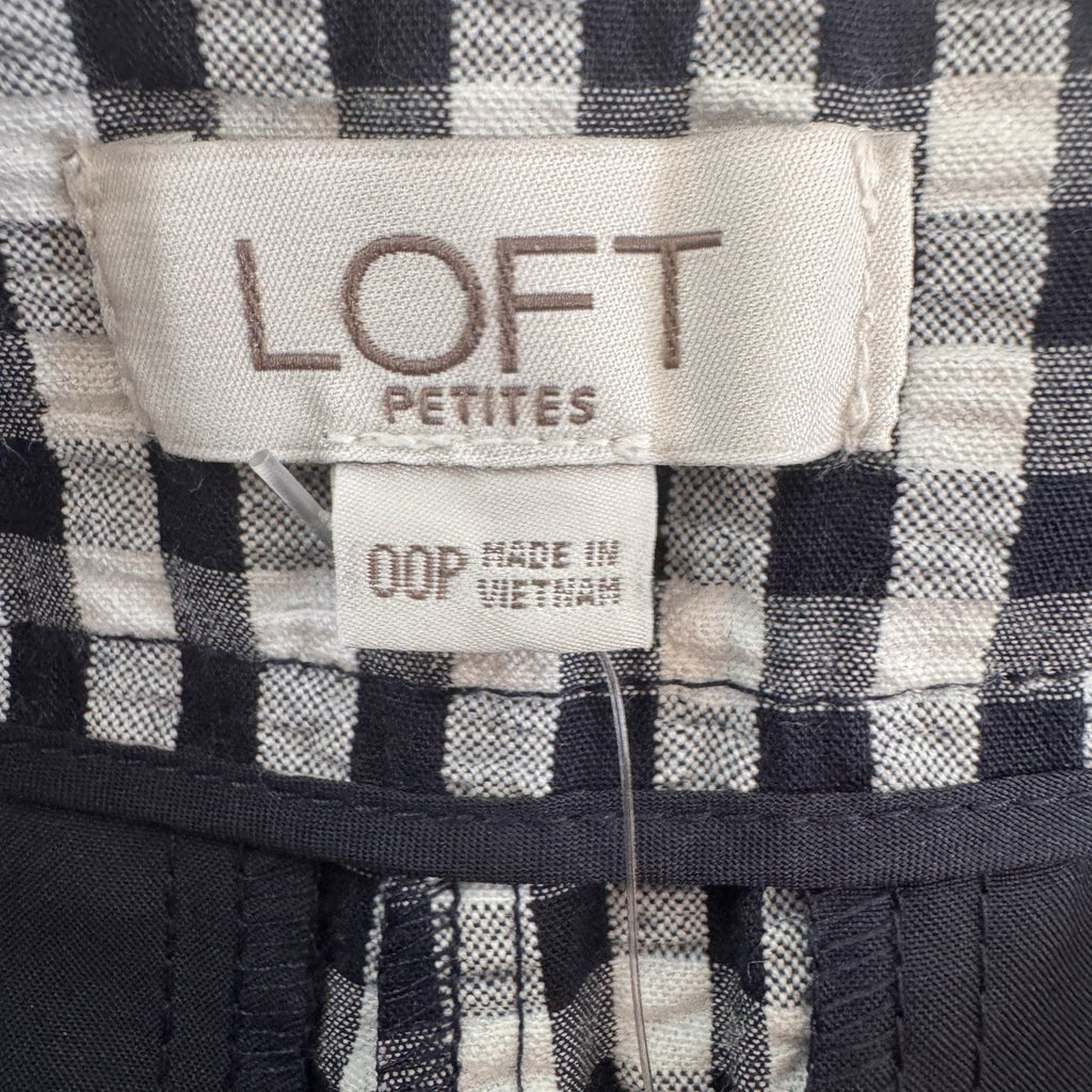 Women’s LOFT 00 Petite Black White Gingham Shorts NWT Cotton Blend