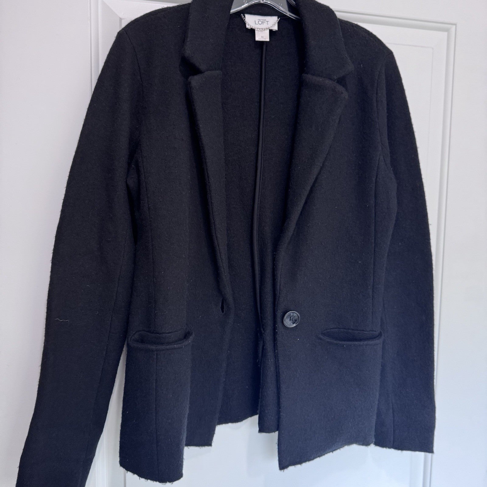 Ann Taylor LOFT Merino Wool Blazer Black Single Button Jacket Women’s Medium