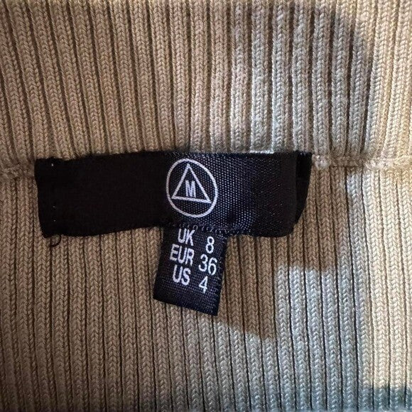 Missguided Ribbed Button-Down Midi Skirt | Sage Green | Size M / US 4