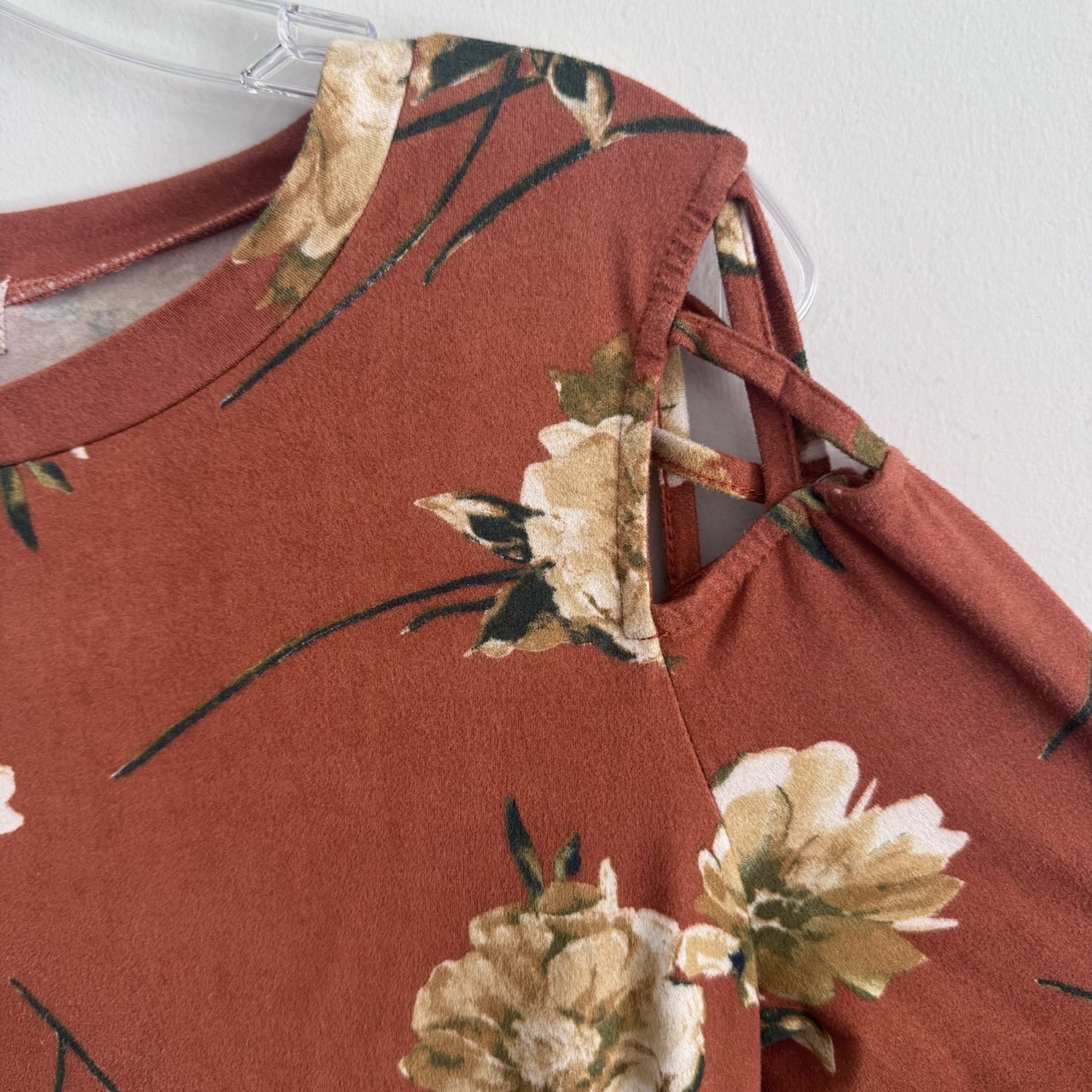 Altard State Floral Dress Medium Rust Cold Shoulder Long Sleeve