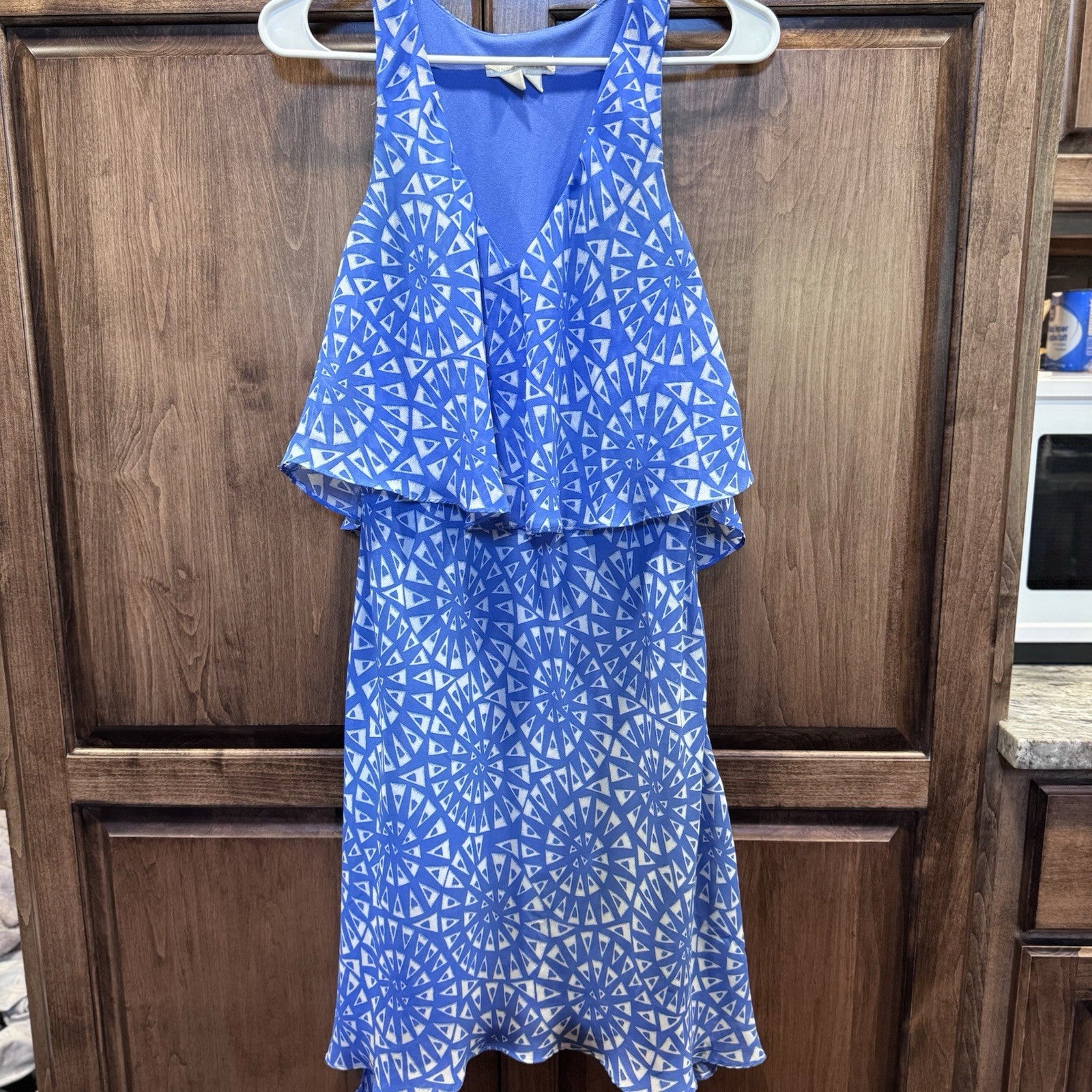 London Times Women’s Blue Geometric Print Sleeveless Dress Size 4