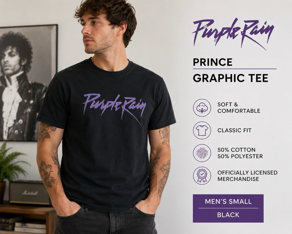 Prince Purple Rain T Shirt Mens Small Black Graphic Tee Official Music Artist
