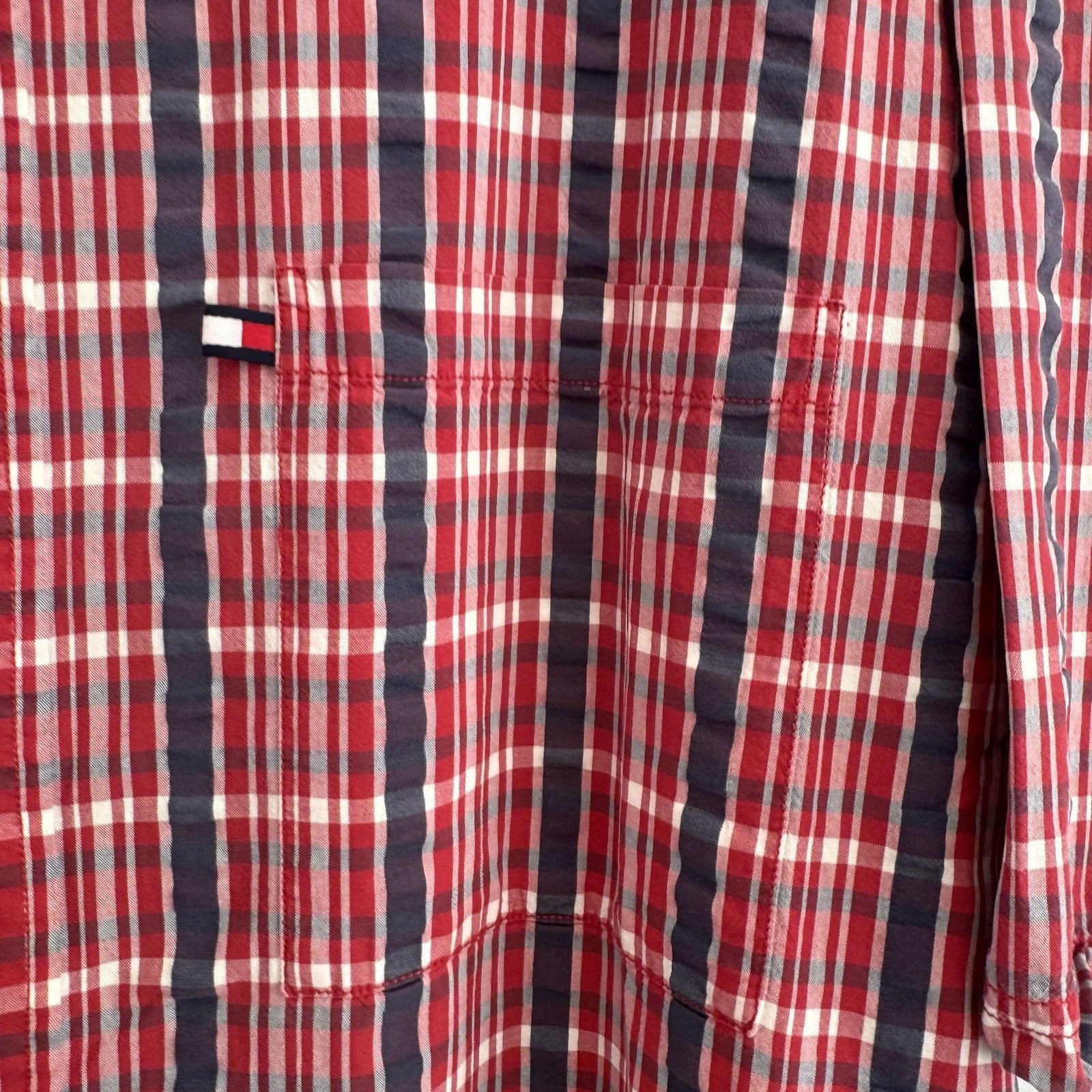 Vintage Tommy Jeans Shirt Mens XL Red Plaid Button Down Y2K Cotton Logo