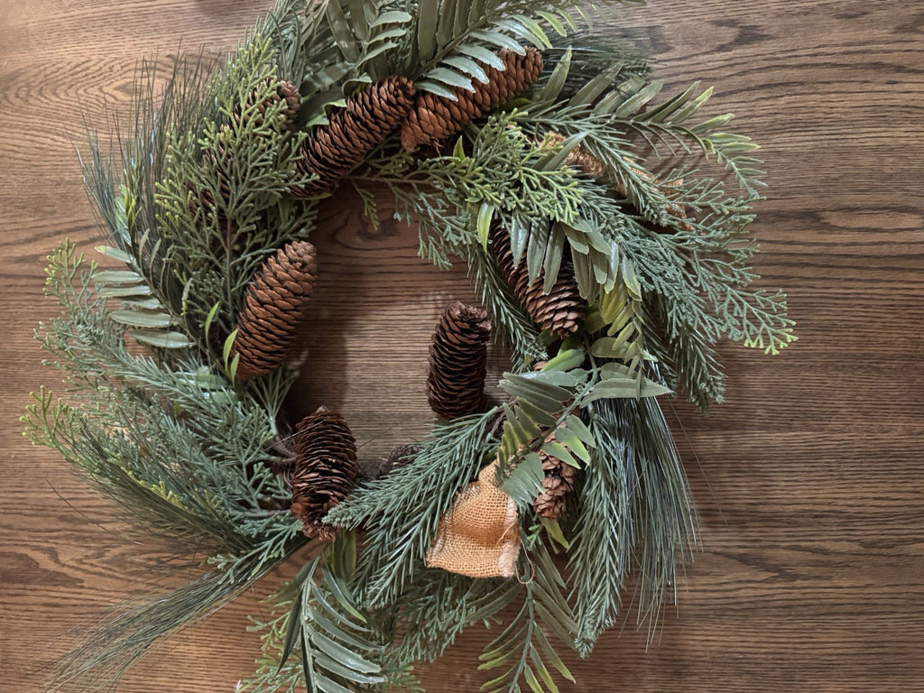 Hearth & Hand with Magnolia 18” Wreath Christmas Burlap Pinecone