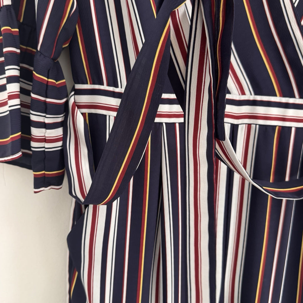 Skies Are Blue Striped Wide Leg Jumpsuit Women's Size S Bell Sleeve Nautical