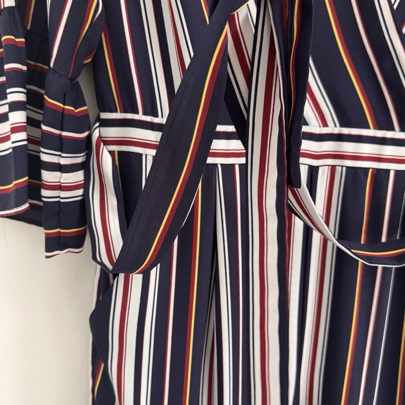 Skies Are Blue Striped Wide Leg Jumpsuit Women's Size S Bell Sleeve Nautical